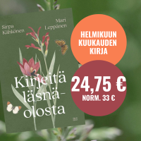 Kirjan kansi ja teksti kuukauden kirja.