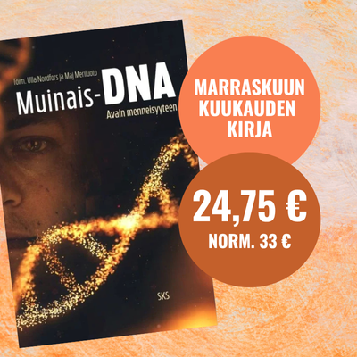 Kirjan kansi ja teksti kuukaudenkirja.