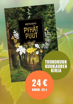 Kirjan kansi ja teksti kuukauden kirja.