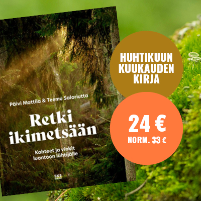 Kirjan kansi ja teksti kuukaudenkirja.