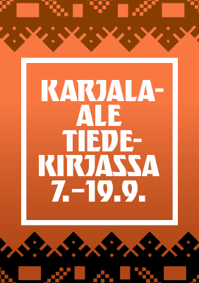 Oranssi tausta ja teksti Karjala-ale.